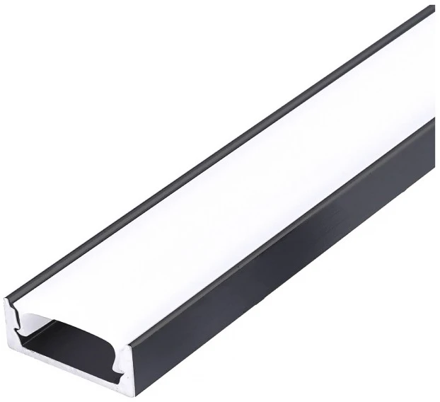LED paviršinis profilis P01, juodas, 2m, su dangteliu ir užbaigimais