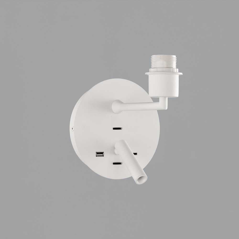 LED sieninis šviestuvas STILO, E27, baltas, su 3W 3000K LED skaitymo šviestuvėliu ir USB bei USB C jungtimis, A8202083BSP