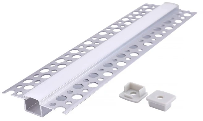 LED užglaistomas profilis KG01, anoduoto sidabro sp., 2m, su dangteliu ir užbaigimais