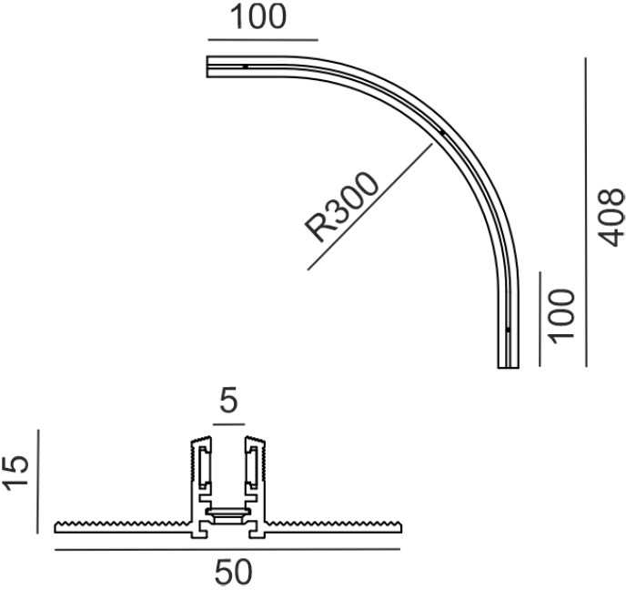 Lenktas magnetinės sistemos PICO_LINE bėgelis, 24V, juodas, R300mm