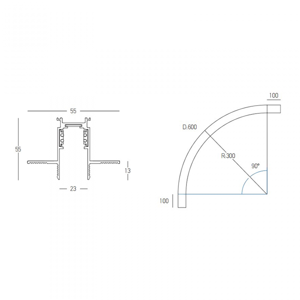 Lenktas užglaistomas magnetinės sistemos ZAMBELIS MAGNETIC bėgelis, 48V, juodas, 60cm, 22276