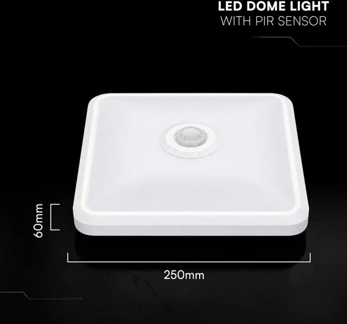 Lubinis šviestuvas 12W LED paviršinis šviestuvas, kvadratinis, baltas, 3000/4000/6000K, su judesio davikliu, CREE LED chip