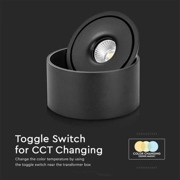Lubinis šviestuvas V-tac 20W LED paviršinis šviestuvas, juodas, 3000-6400K