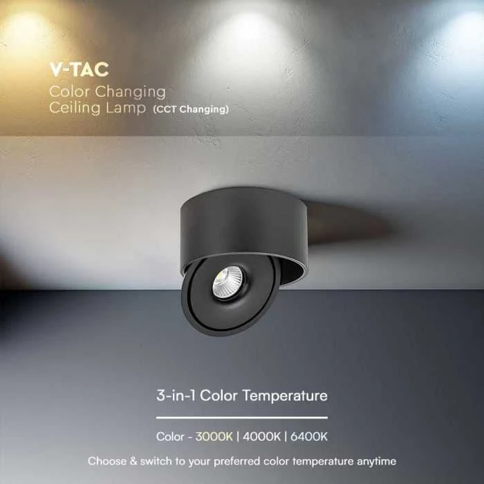 Lubinis šviestuvas V-tac 20W LED paviršinis šviestuvas, juodas, 3000-6400K