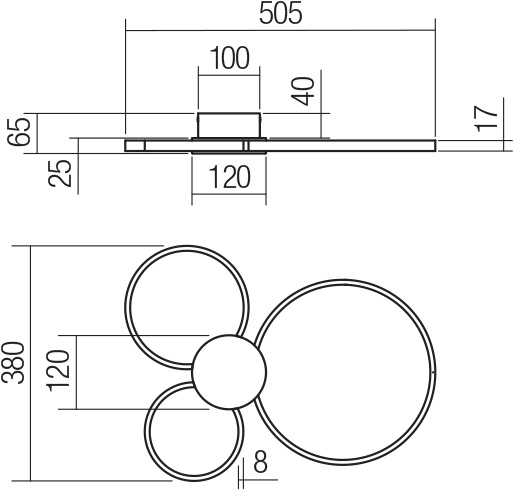 Lubinis šviestuvas 20W LED paviršinis šviestuvas ATOM, juodos/žalvario sp., 3000K