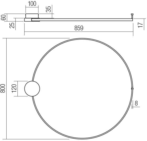 Lubinis šviestuvas 23W LED paviršinis šviestuvas ATOM, juodos/žalvario sp., 3000K