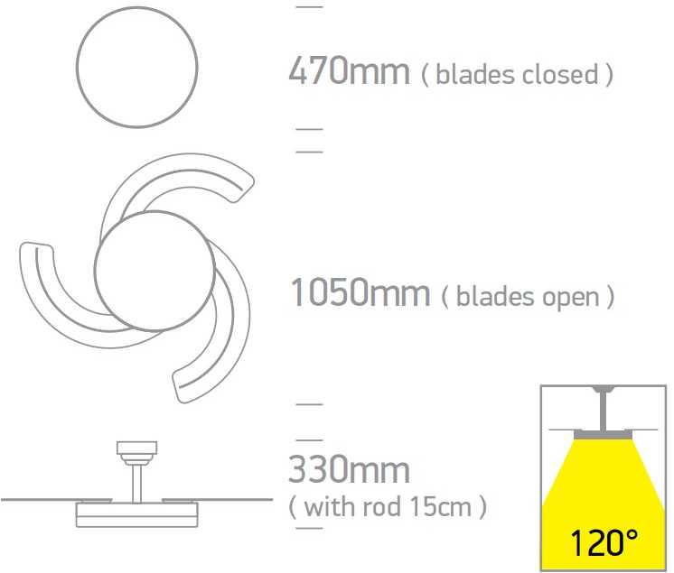 Lubinis šviestuvas 25W ventiliatorius su dimeriuojamu 32W LED šviestuvu, juodas, 3000/4000/5500K, 6300/B/V