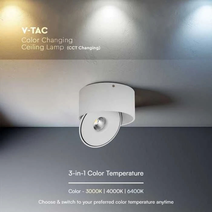 Lubinis šviestuvas V-tac 28W LED paviršinis šviestuvas, baltas, 3000-6400K