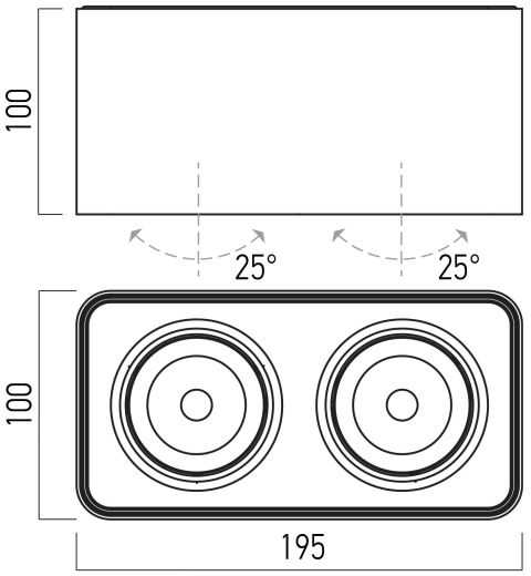 Lubinis šviestuvas 2x10W LED paviršinis šviestuvas XKUBO, juodas, 3000K, IP40