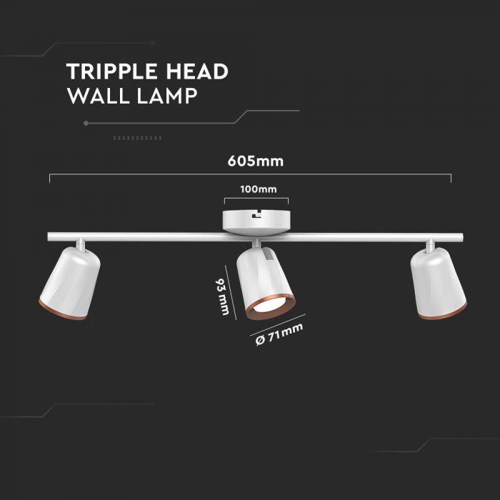 Lubinis šviestuvas V-tac 3x5W LED paviršinis šviestuvas, baltas, 3000K
