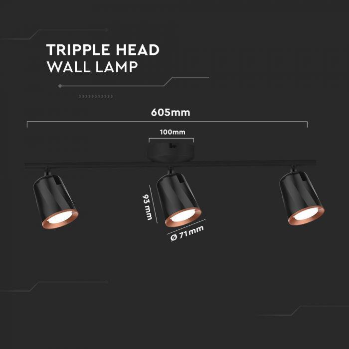 Lubinis šviestuvas V-tac 3x5W LED paviršinis šviestuvas, juodas, 3000K