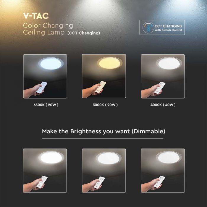 Lubinis šviestuvas V-tac 40W paviršinis šviestuvas, 3in1, dimeriuojamas pulteliu, baltas, su žvaigždėtu dangteliu