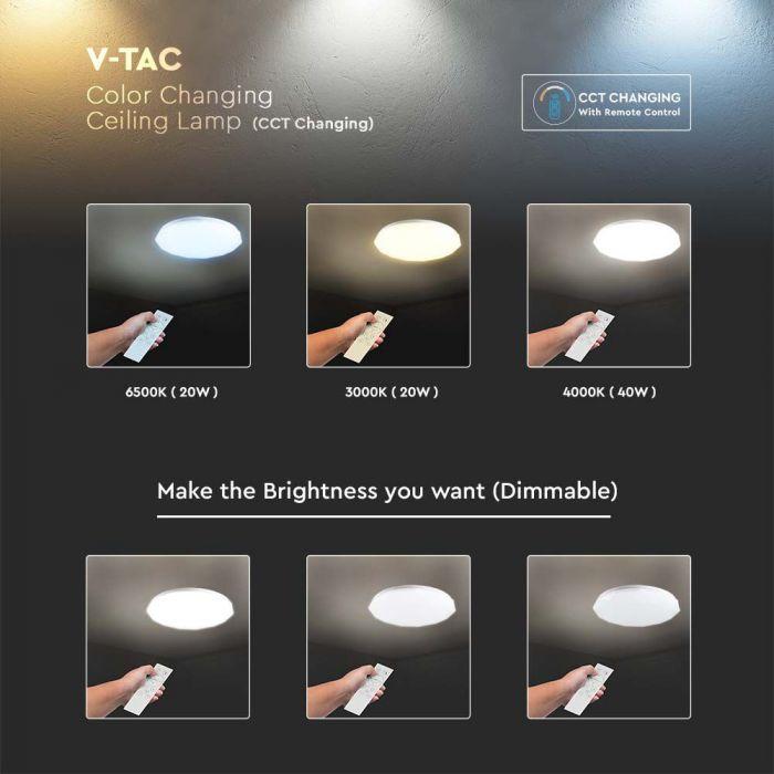 Lubinis šviestuvas V-tac 40W paviršinis šviestuvas, 3in1, dimeriuojamas pulteliu, baltas, su žvaigždėtu dangteliu