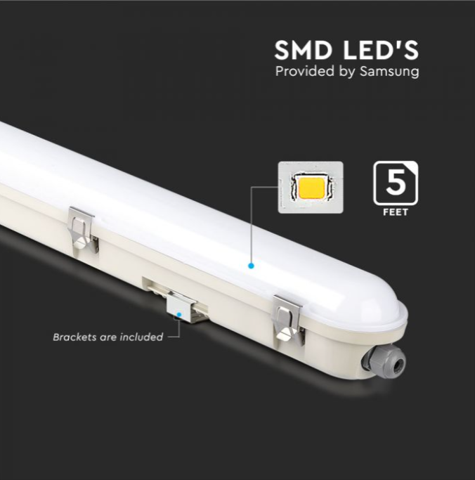 V-tac 48W LED šviestuvas, 150cm, baltas, 4000K, IP65, veikia iki 3h avariniu režimu