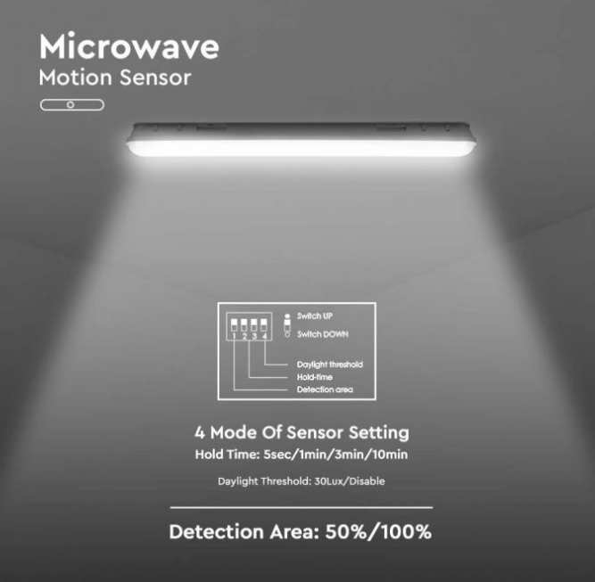 Lubinis šviestuvas V-tac 48W LED T8 šviestuvas, 150cm, baltas, 6400K, su judesio davikliu