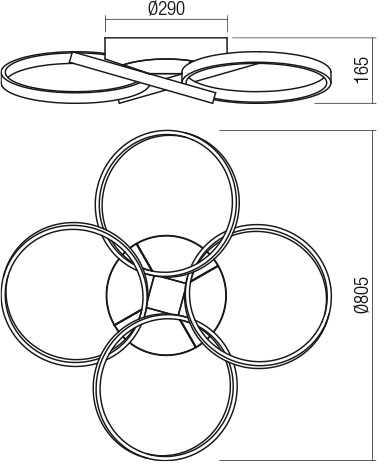 Lubinis šviestuvas 64W LED paviršinis šviestuvas ESPIRAL, juodas, 3000K, dimeriuojamas, 01-2683
