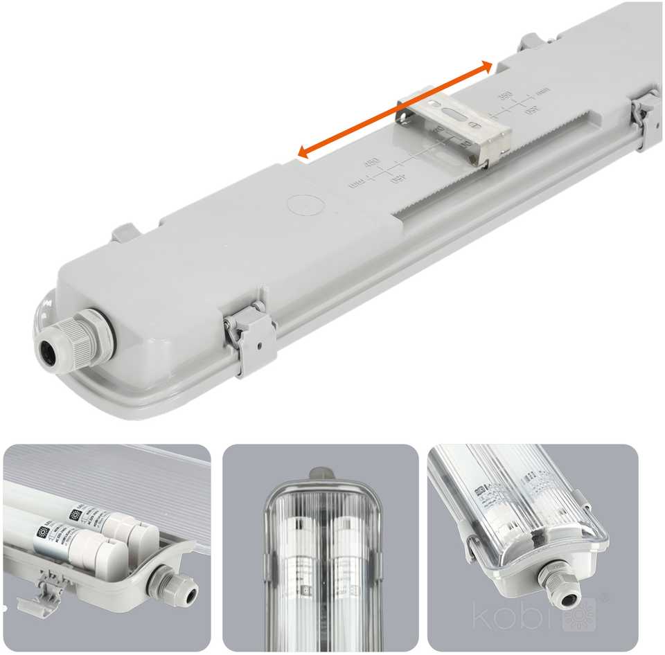 Linijinis šviestuvas G2, pilkas, su 2x LED T8 18W 120cm 6500K lempomis, IP65
