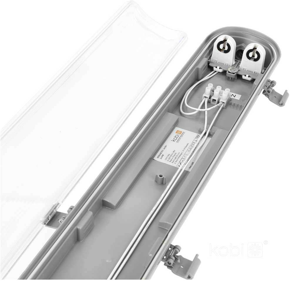 Linijinis šviestuvas G2, pilkas, su 2x LED T8 18W 120cm 6500K lempomis, IP65