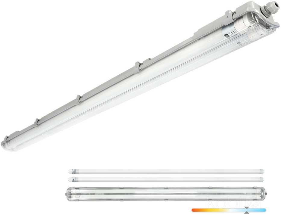 Linijinis šviestuvas G2, pilkas, su 2x LED T8 18W 120cm 6500K lempomis, IP65
