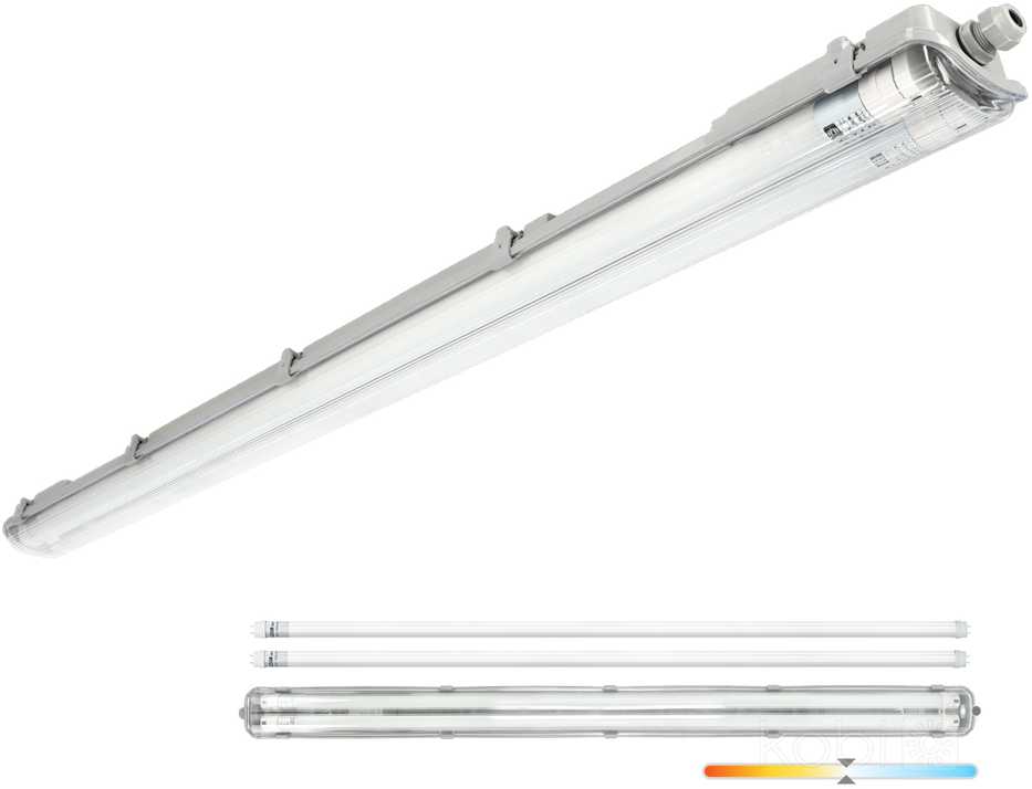 Linijinis šviestuvas G2, pilkas, su 2x LED T8 18W 120cm 4000K lempomis, IP65