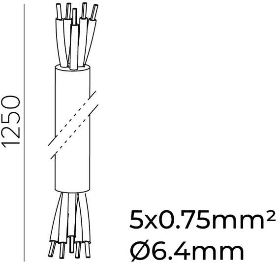 Maitinimo kabelis, 5 polių, 1250mm, skirtas EASY LINK sistemai, juodas, PUSH/DALI, K2005241N