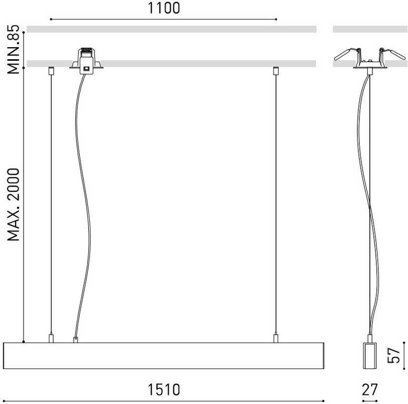 Pakabinamas šviestuvas 35W LED pakabinamas linijinis šviestuvas LINE SUSP D&I, juodas, 3000K, šviečia į viršų ir į apačią