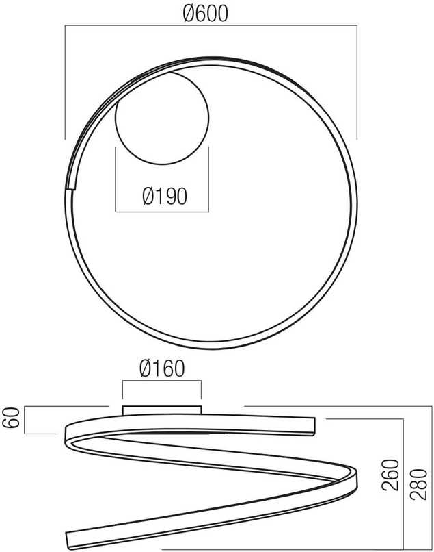 Lubinis šviestuvas 38W LED paviršinis šviestuvas SCROLL, juodas, 3000/4000/6000K, dimeriuojamas, 01-4012