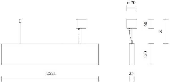 Pakabinamas šviestuvas 41W LED pakabinamas linijinis šviestuvas PROFILITE 35, baltas, 3000K, 2521mm