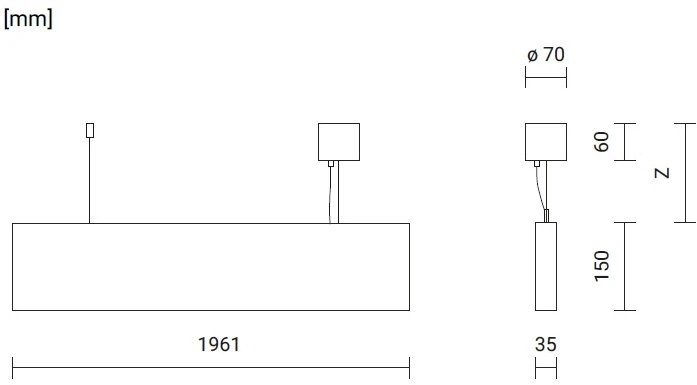 Pakabinamas šviestuvas 56W LED pakabinamas linijinis šviestuvas PROFILITE 35, juodas, 3000K, 1961mm