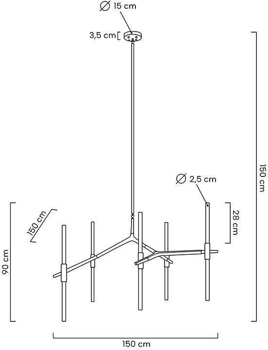 Pakabinamas šviestuvas CANDELABR 10, 10xG9, juodas