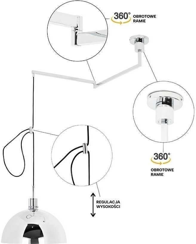 Pakabinamas šviestuvas ROTA 360, E27, baltos/juodos/chromo sp.