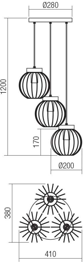 Pakabinamas šviestuvas TRELLIS, E27, juodas