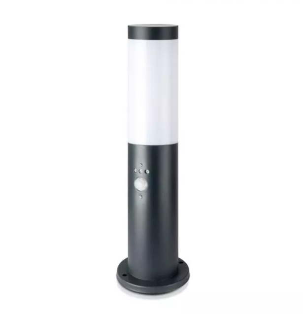 Pastatomas lauko šviestuvas V-TAC su judesio davikliu, E27, IP44, 45cm aukščio, pilkas