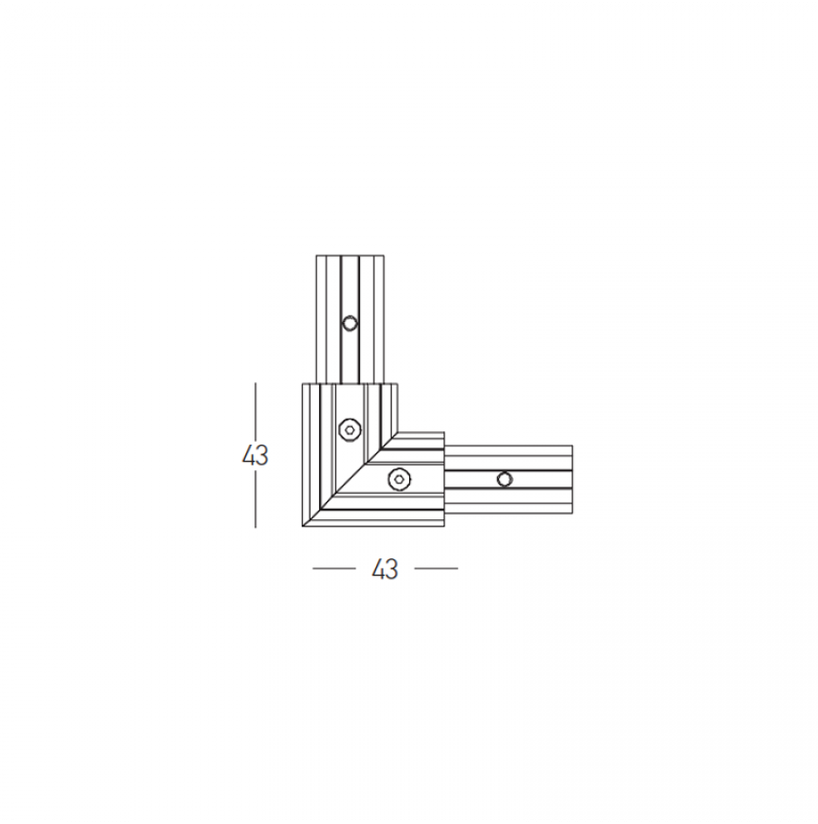 Paviršinio magnetinės sistemos ZAMBELIS bėgelio horizontalus kampinis sujungimas, tamsaus sidabro sp., 48V, 2082NCK-C2
