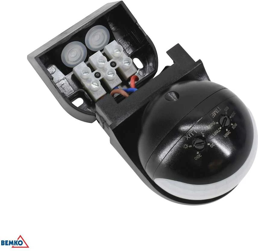 Bemko Paviršinis judesio daviklis, juodas, IP44, max 800W, 180°, max 12m