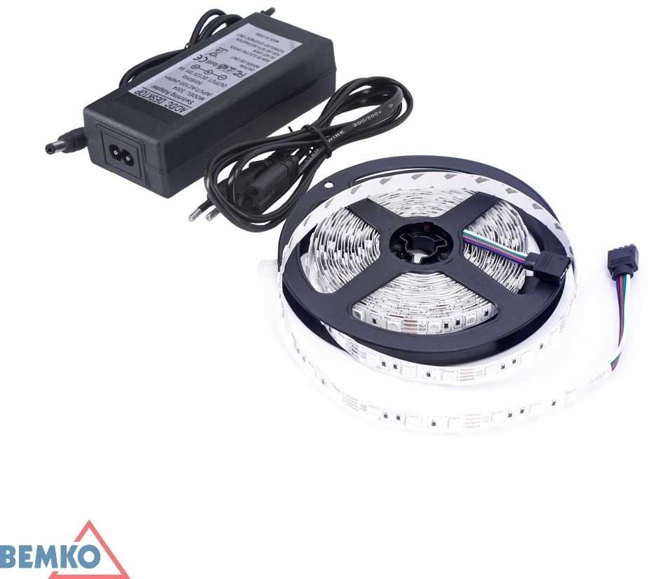 Rinkinys - 4,8W/m, 12V, IP20, 6500K LED juosta, 5m ritė, su 12V maitinimo šaltiniu
