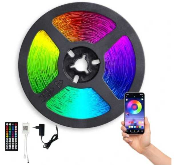 Rinkinys PLAY SET - RGB LED juosta (10m) su valdikliu, maitinimo šaltiniu ir nuotolinio valdymo pulteliu