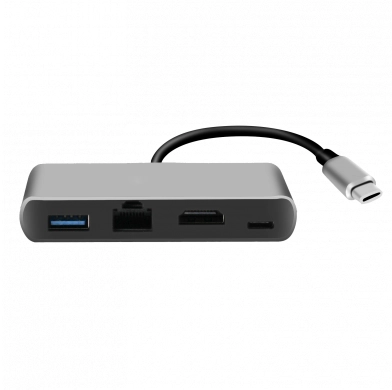 Šakotuvas (HUB) 4 IN 1, sidabro sp.,1xHDMI / 1xUSB / 1xLAN / 1xPD