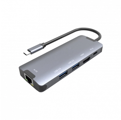 Šakotuvas (HUB) 5 IN 1, sidabro sp.,1xHDMI / 2xUSB 3.0 / 1xLAN / 1xPD