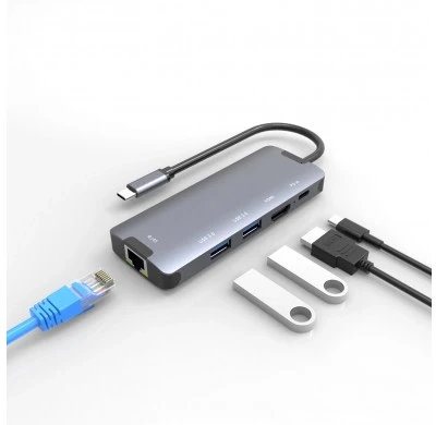 Šakotuvas (HUB) 5 IN 1, sidabro sp.,1xHDMI / 2xUSB 3.0 / 1xLAN / 1xPD