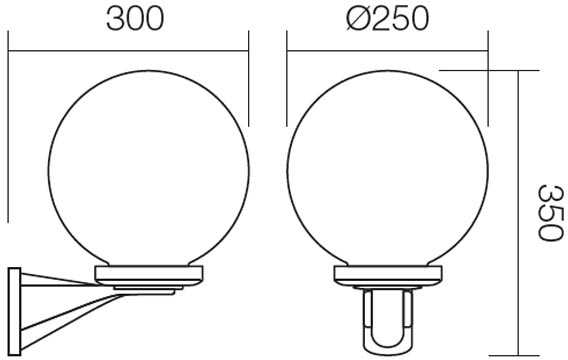 Sieninis lauko šviestuvas SFERA 250, E27, baltas, IP44