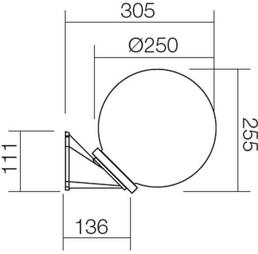 Sieninis lauko šviestuvas SFERA 250, E27, baltas, IP44