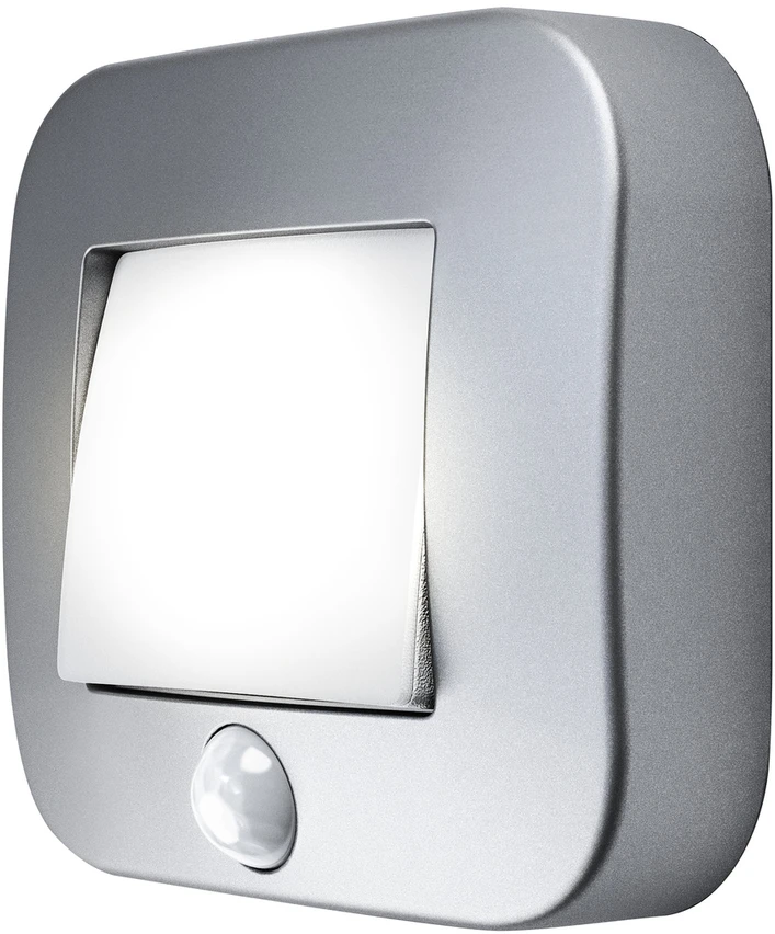 Sieninis šviestuvas 0,25W LED sieninis naktinis šviestuvas NIGHTLUX, sidabro sp., 4000K, su baterija ir judesio bei šviesos jutikliu, IP54