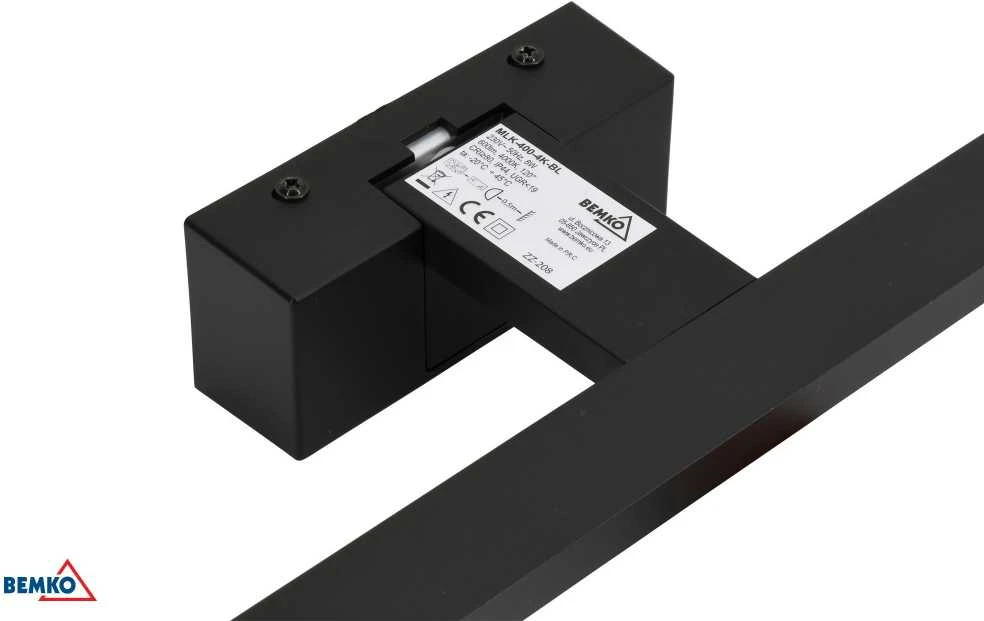 Sieninis šviestuvas Bemko 12W LED veidrodžio šviestuvas KEIRA, juodas, 4000K, IP44