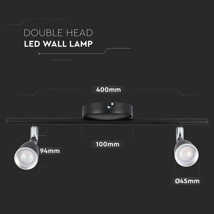 Sieninis šviestuvas V-tac 2x4,5W LED sieninis/paviršinis šviestuvas, juodas, 4000K