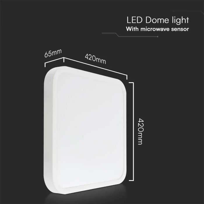 Lubinis šviestuvas V-tac 36W LED paviršinis šviestuvas, kvadratinis, baltas, 4000K, IP44, su judesio davikliu