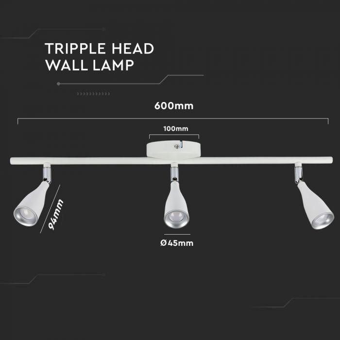 Lubinis šviestuvas V-tac 3x4,5W LED sieninis/paviršinis šviestuvas, baltas, 3000K