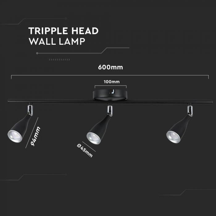 Lubinis šviestuvas V-tac 3x4,5W LED sieninis/paviršinis šviestuvas, juodas, 3000K