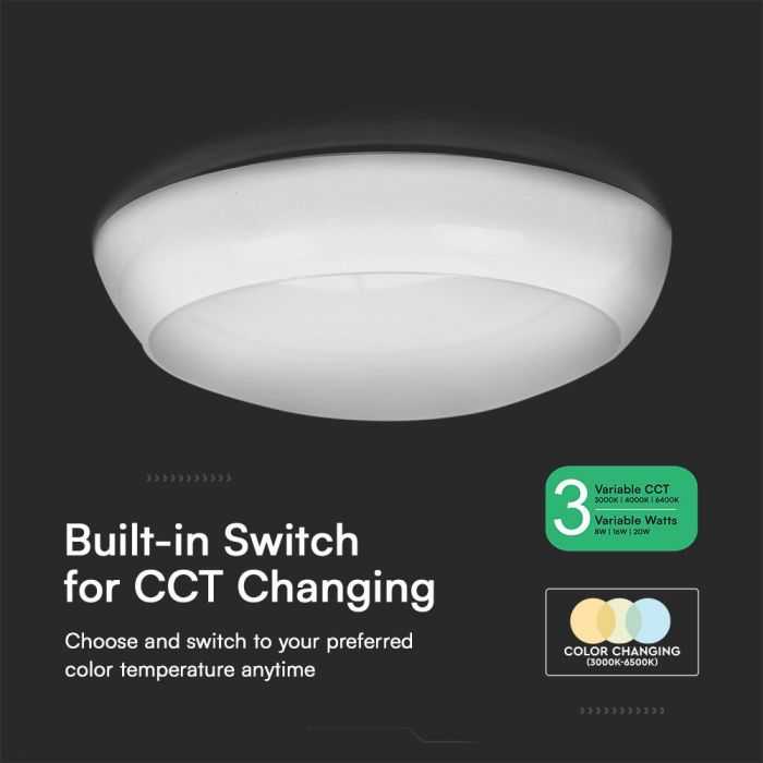 Lubinis šviestuvas V-tac 8W/16W/20W LED paviršinis šviestuvas, baltas, 3000/4000/6500K, IP65, su judesio davikliu