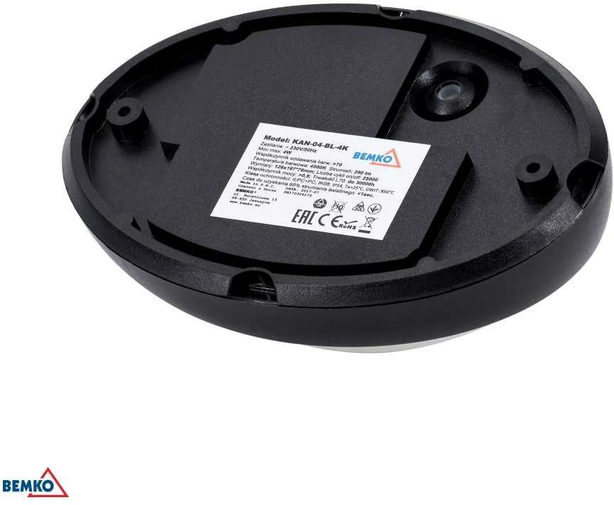 Lubinis šviestuvas Bemko 8W LED plafonas KANLO, juodas, 4000K, IP54, 120°